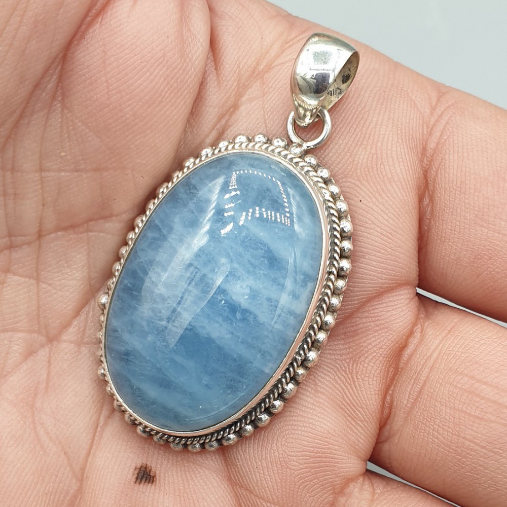 925 Sterling Silver Pendant Cabochon Aquamarijn