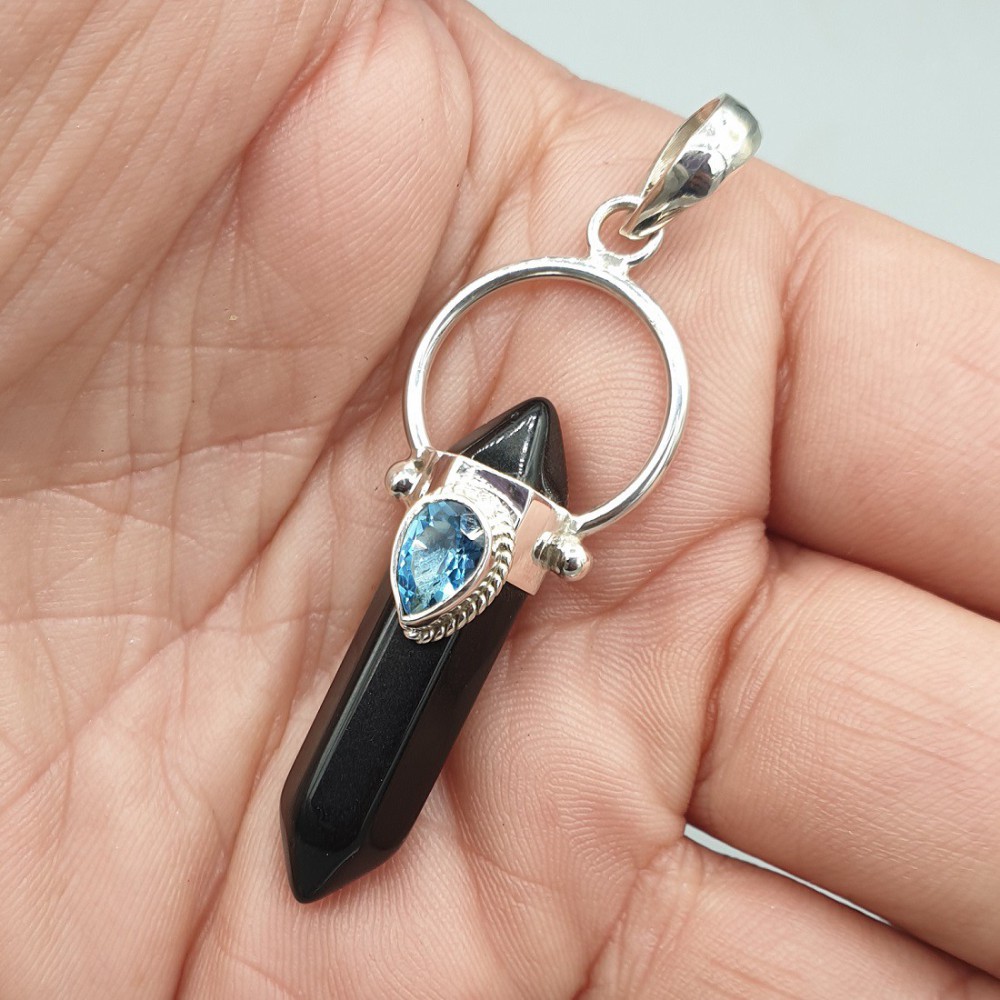 925 Sterling Silver Pendant Black Onyx Punt