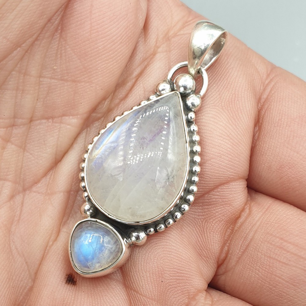 925 Sterling Silver Pendant Cabochon Regenboog Maansteen