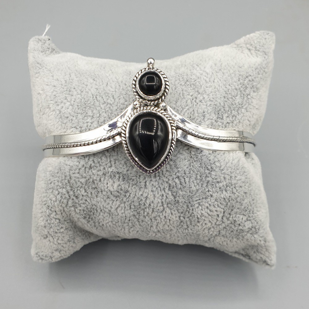 925 Sterling Silver Bangle Black Onyx