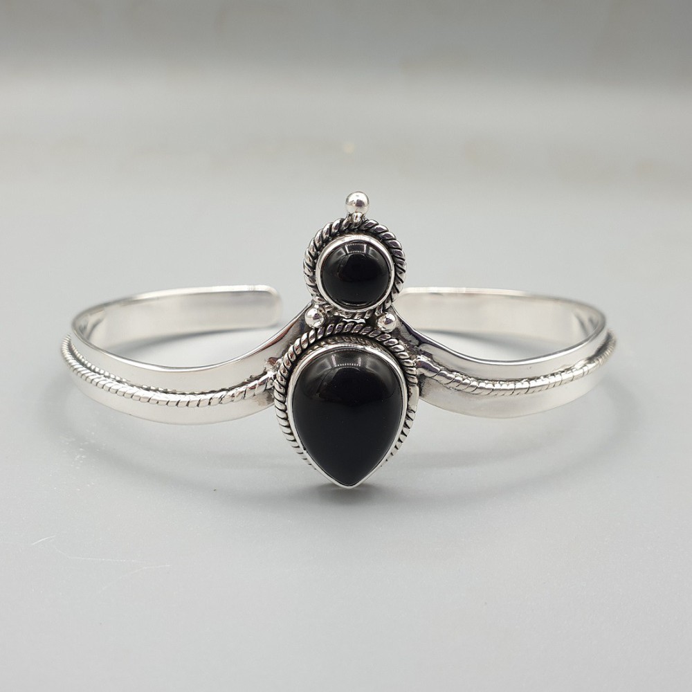 925 Sterling Silber Bangle Black Onyx