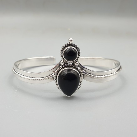 925 Sterling Silber Bangle Black Onyx