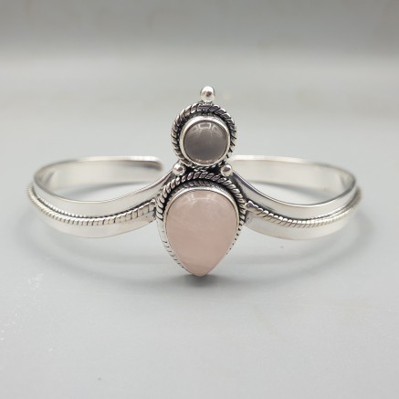 925 Sterling Zilveren Bangle Rose Quartz