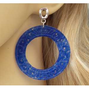 Silber Ohrringe mit große round-cut blue Jade
