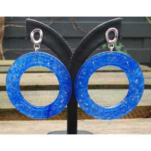 Silver earrings with large round-cut blue Jade