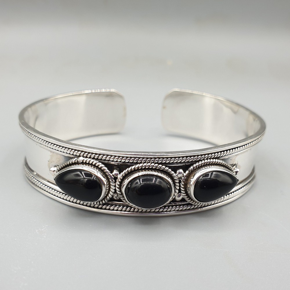 925 Sterling Zilveren Armreif mit schwarzer Onyx