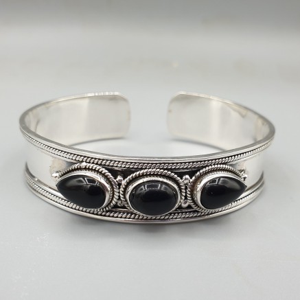 925 Sterling Zilveren Armreif mit schwarzer Onyx