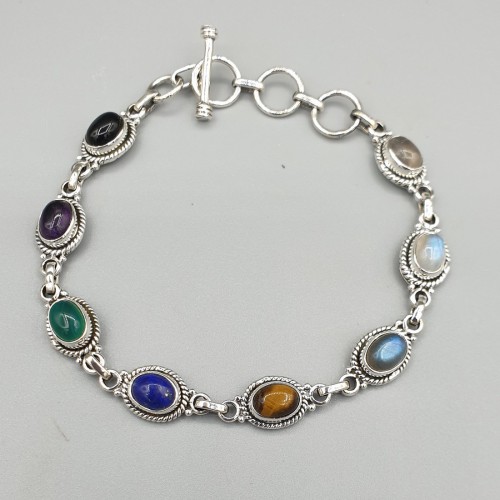 925 Sterling silver bracelet with multi precious stones