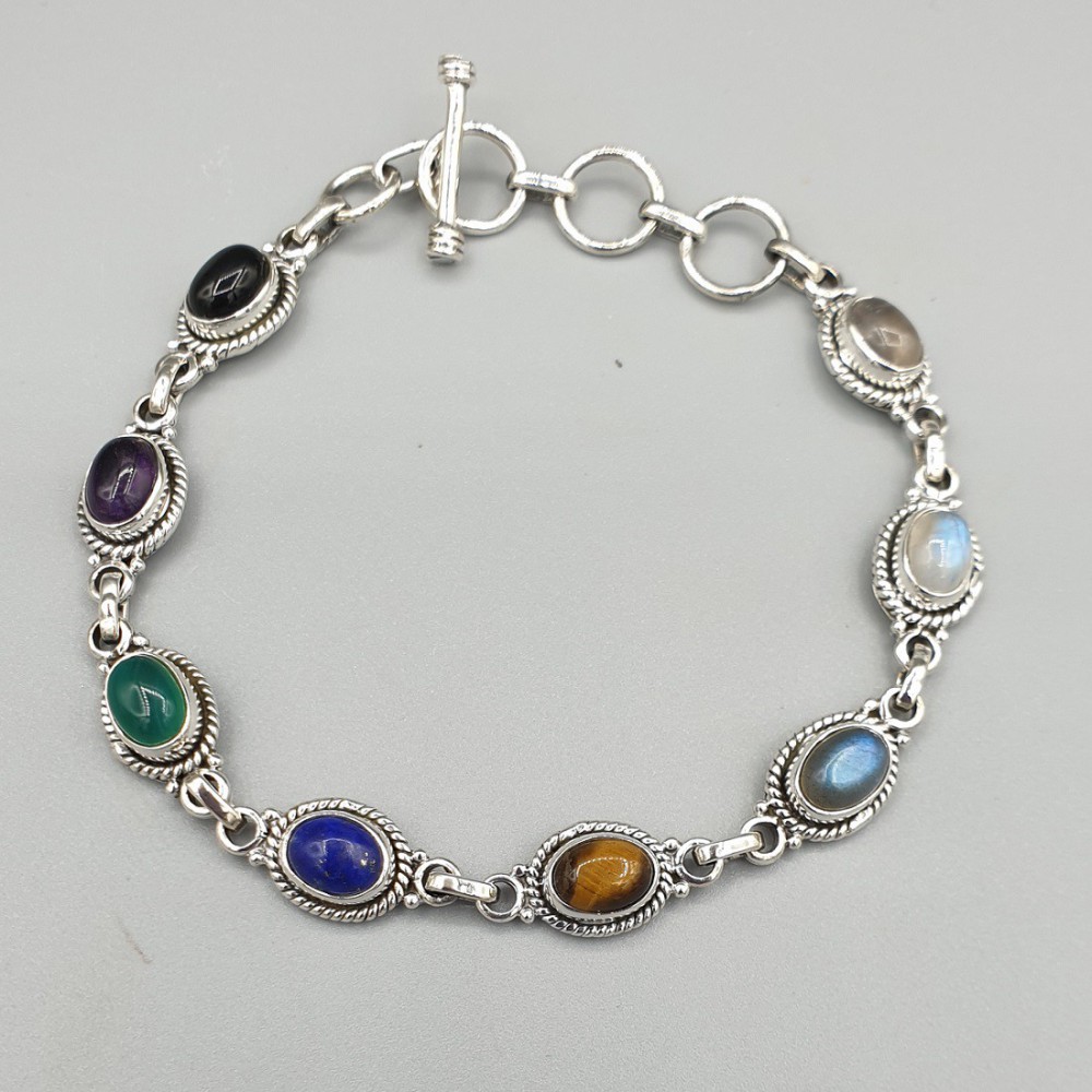 925 Sterlingsilberarmband mit mehrkostbaren Steinen