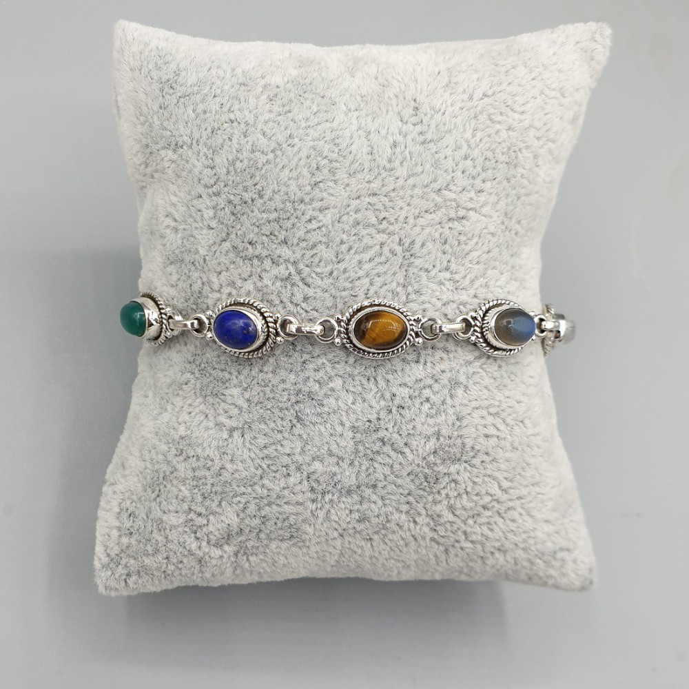 925 Sterling silver bracelet with multi precious stones