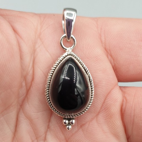 Silver pendant drop -shaped black onyx small