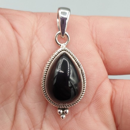 Silberanhänger Drop -Shaped Black Onyx klein