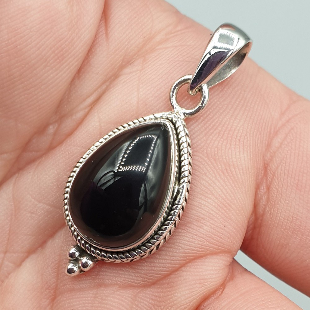 Silberanhänger Drop -Shaped Black Onyx klein