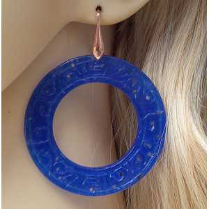 Gold plated earrings with large round-cut blue Jade