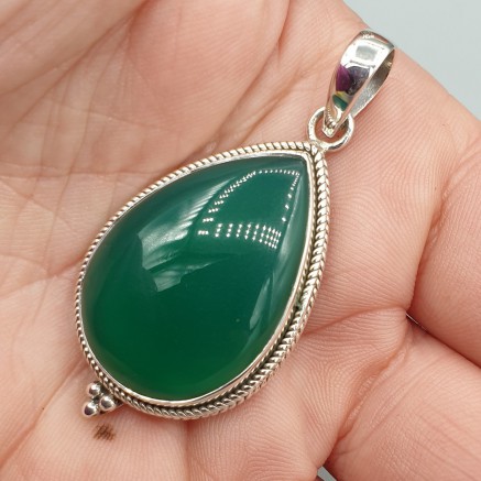 Silver pendant drop -shaped green onyx medium