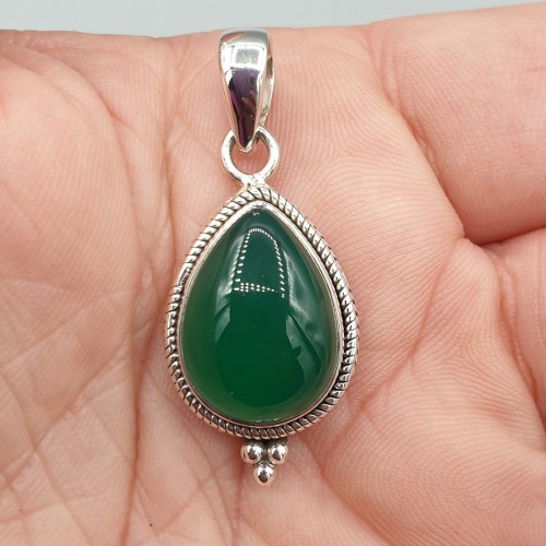 Silver pendant drop -shaped green Onyx Small