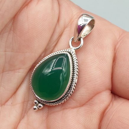 Silver pendant drop -shaped green Onyx Small