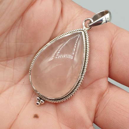 Silver pendant drop -shaped rose quartz medium