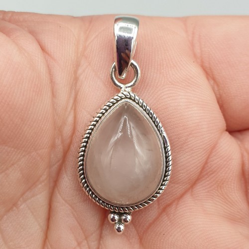 Silver pendant drop -shaped rose quartz small