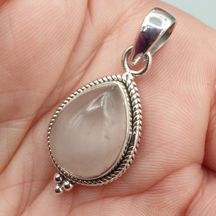 Silver pendant drop -shaped rose quartz small