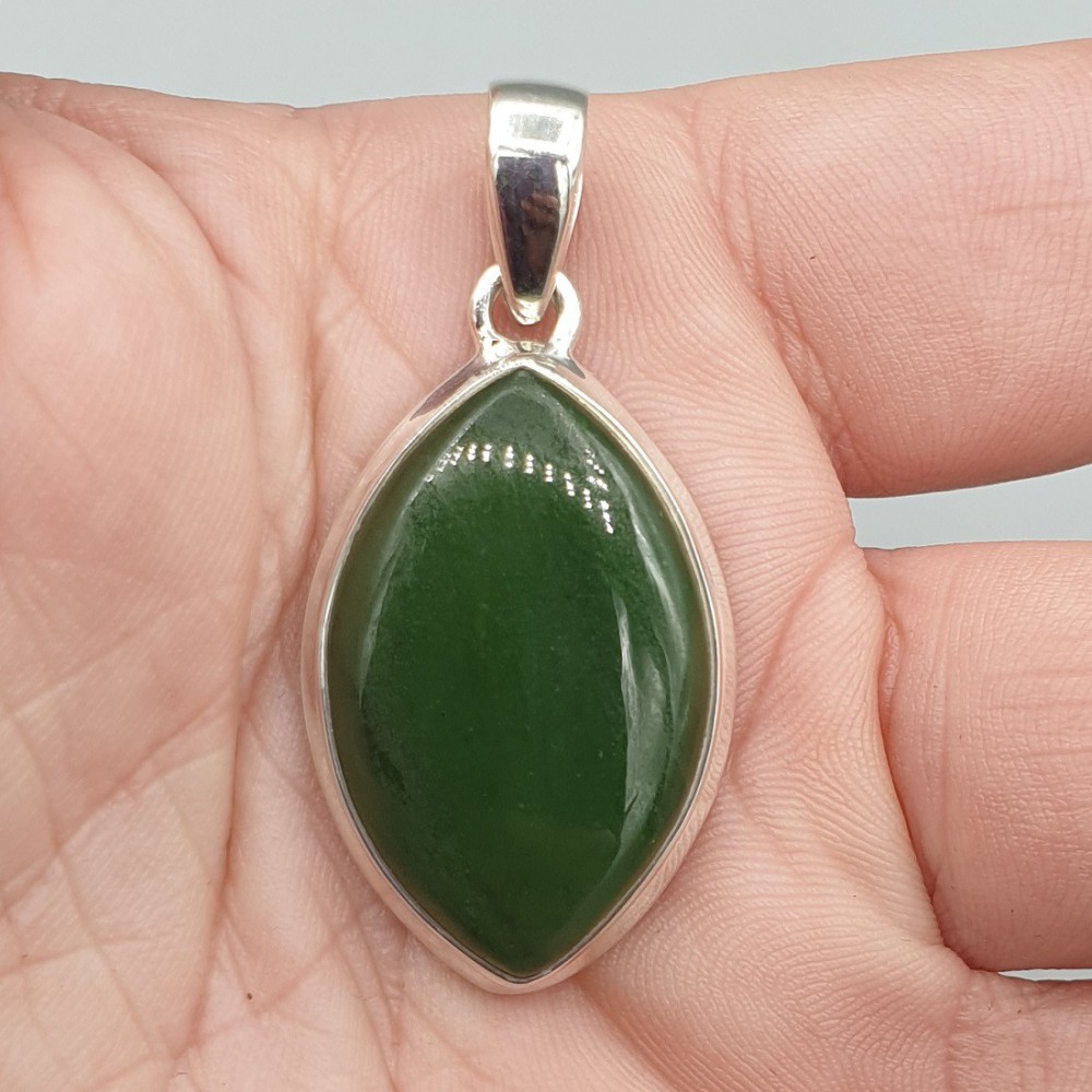 925 Sterling Silver Pendant Marquise Nefriet Jade