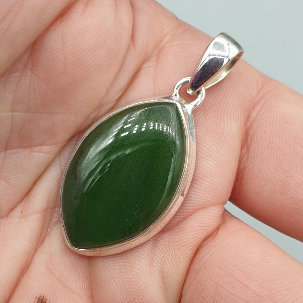 925 Sterling Silver Pendant Marquise Nefriet Jade