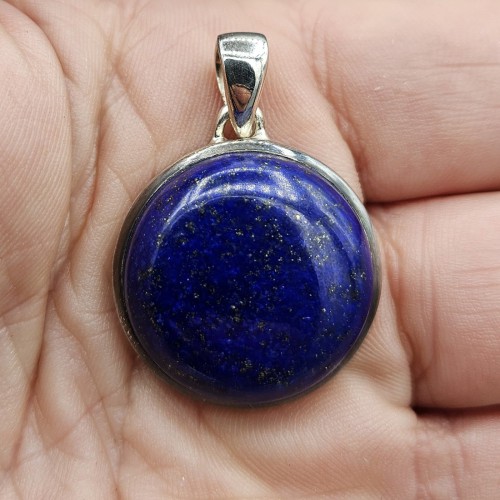 Sterling silver pendant with round lapis lazuli