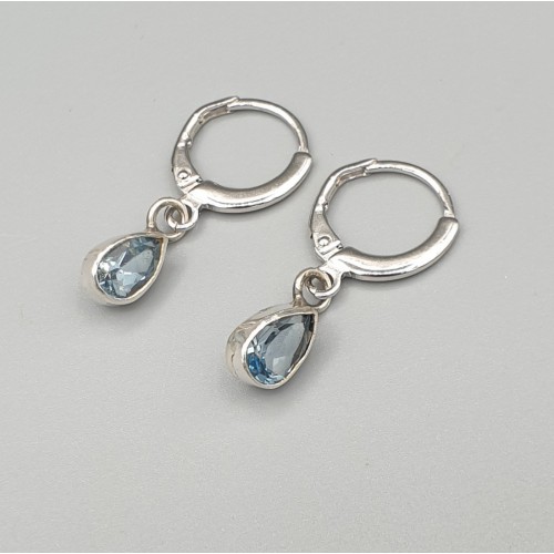 925 Sterling Silver Creoles with blue topaz drop