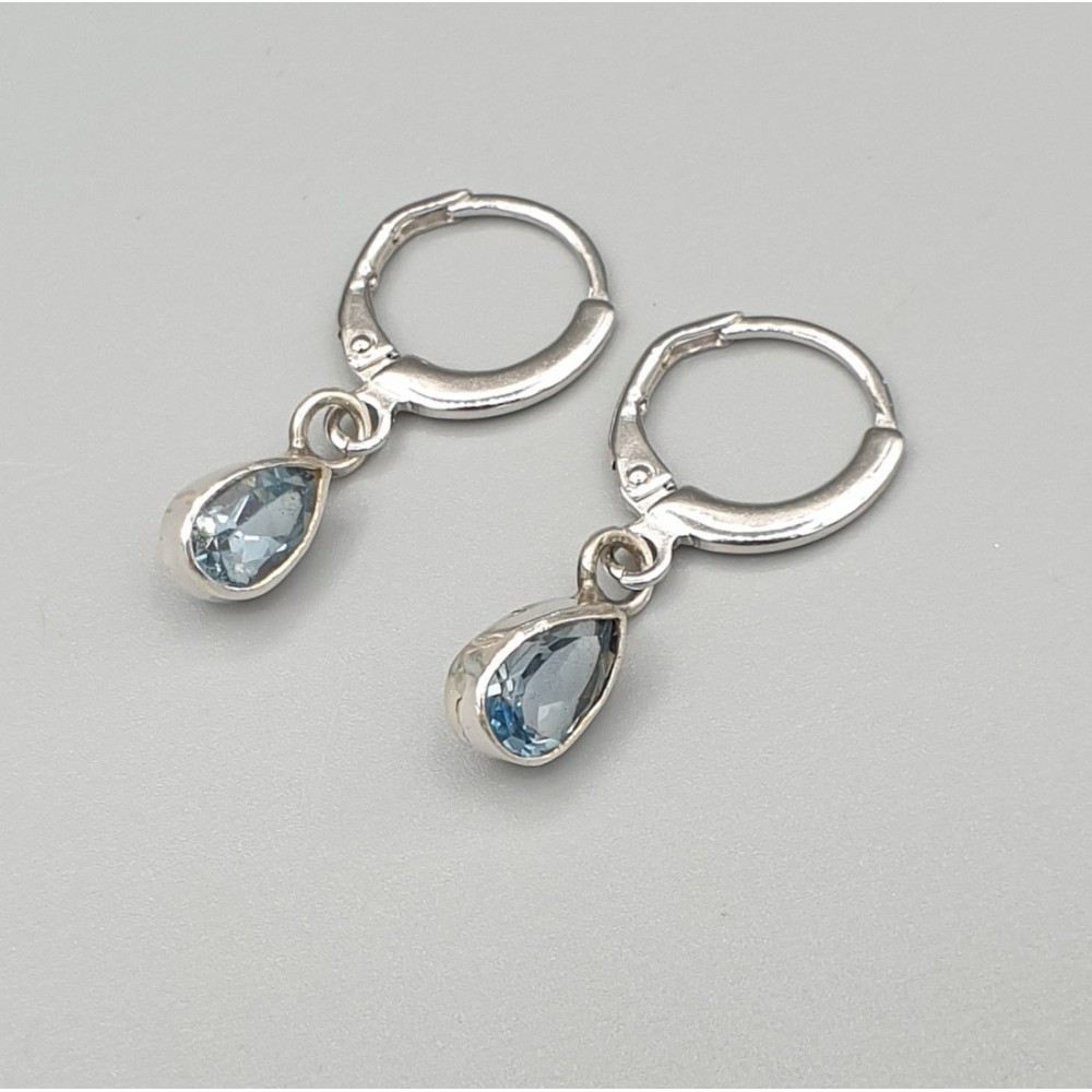 925 Sterling Silber -Kreolen mit blauem Topaz Drop