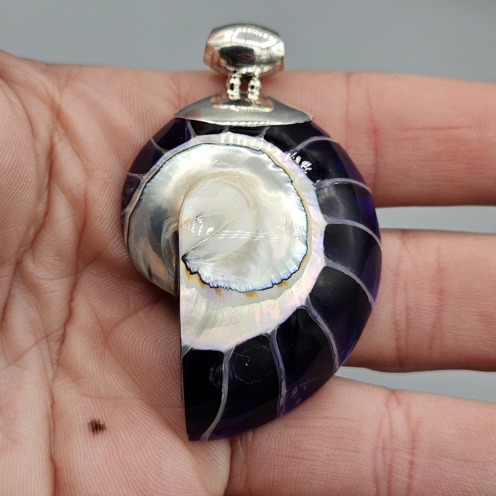 925 Sterling silver pendant large purple nautilus shell