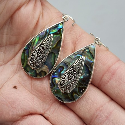 925 Sterling zilveren oorbellen gezet met Abalone schelp