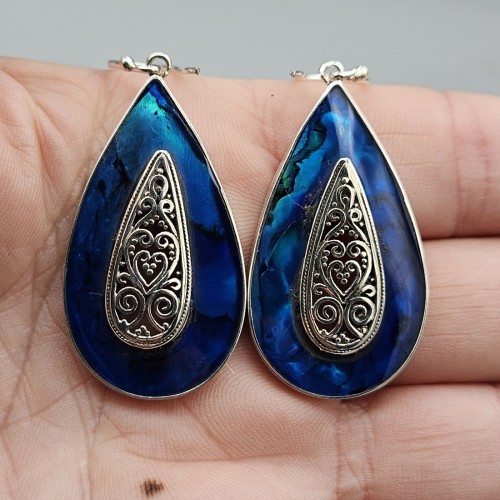 925 Sterling silver earrings set with Blauw Abalone Schelp