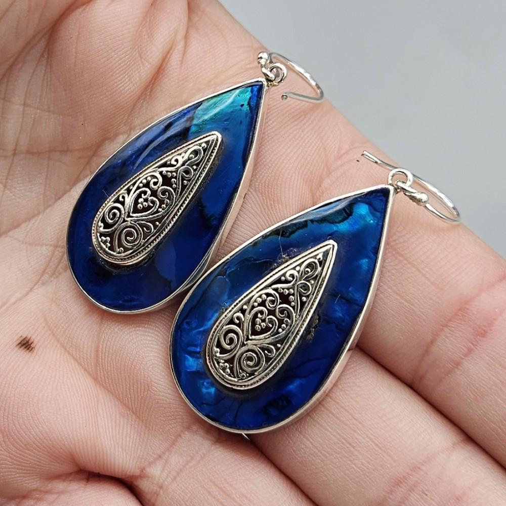 925 Sterling silver earrings set with Blauw Abalone Schelp