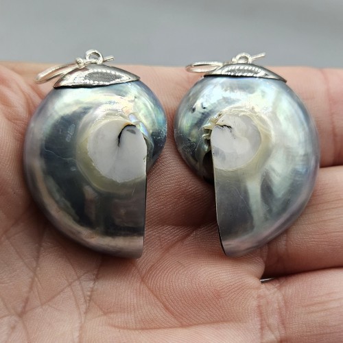 925 Sterling silver earrings set with nautilus shell