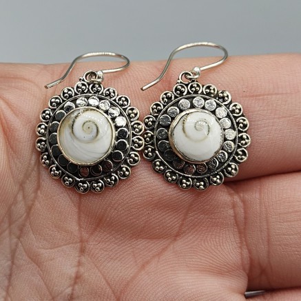 925 Sterling silver earrings round shiva shell