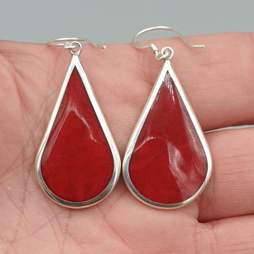 925 Sterling silver earrings drop -shaped coral