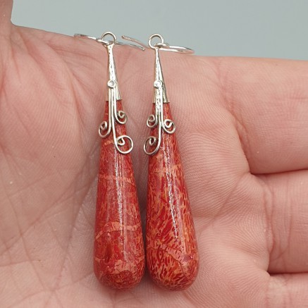 925 Sterling silver long earrings with coral