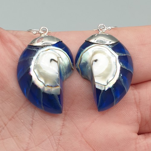 925 Sterling silver earrings Blue Nautilus shell