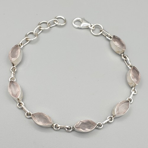 925 Sterling silver bracelet with facet cut rose quartz