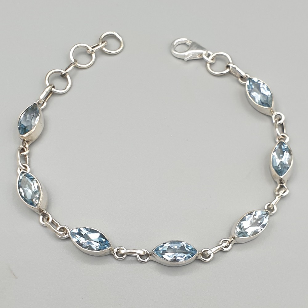 925 Sterling zilveren armband met facet geslepen blauw Topaas