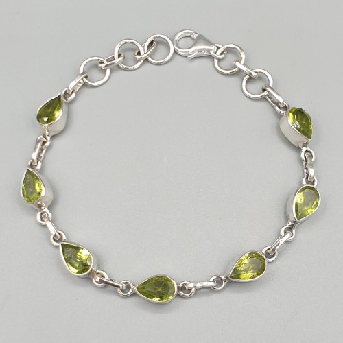 925 Sterling Silber Armband Facette Peridot geschnitten