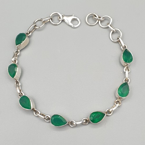 925 Sterling zilveren armband facet geslepen groene Onyx