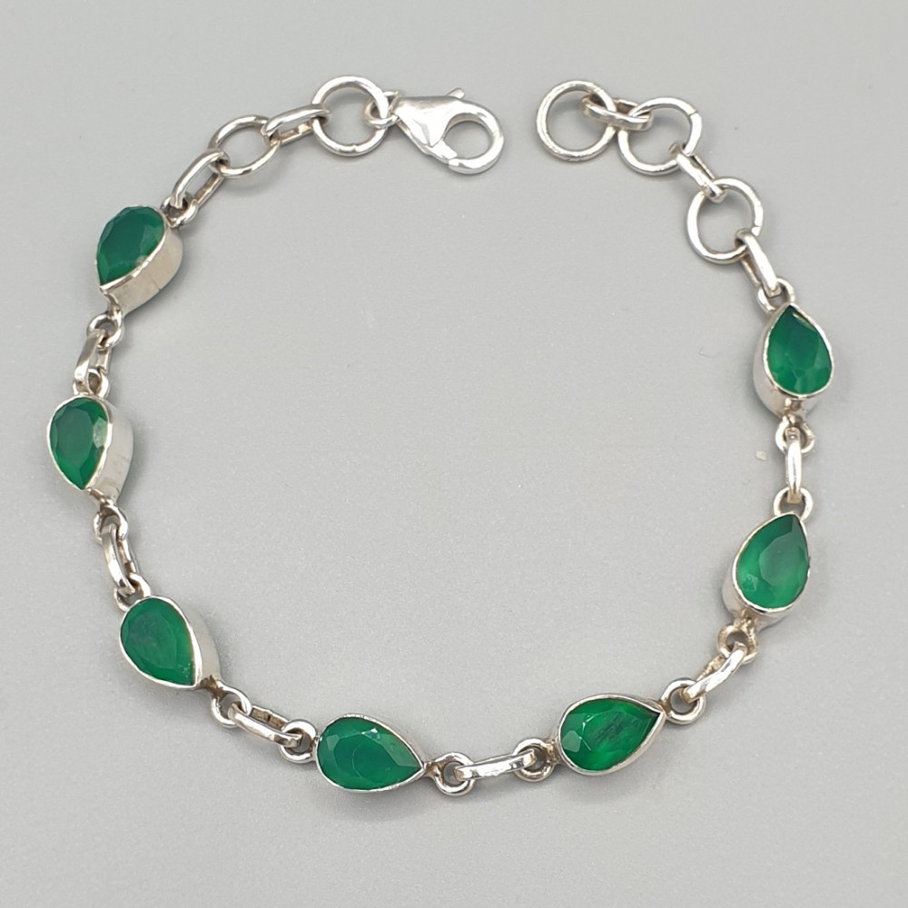 925 Sterling Silver Bracelet Facet Severe Green Onyx