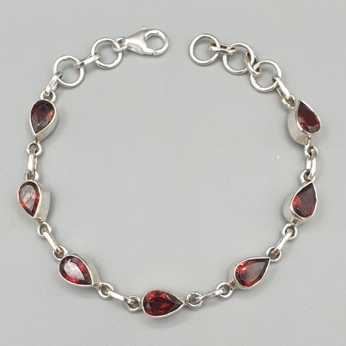 925 Sterling Silber Armband Facette Granate geschnitten