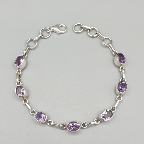 925 Sterling silver bracelet ovale facet cut amethists