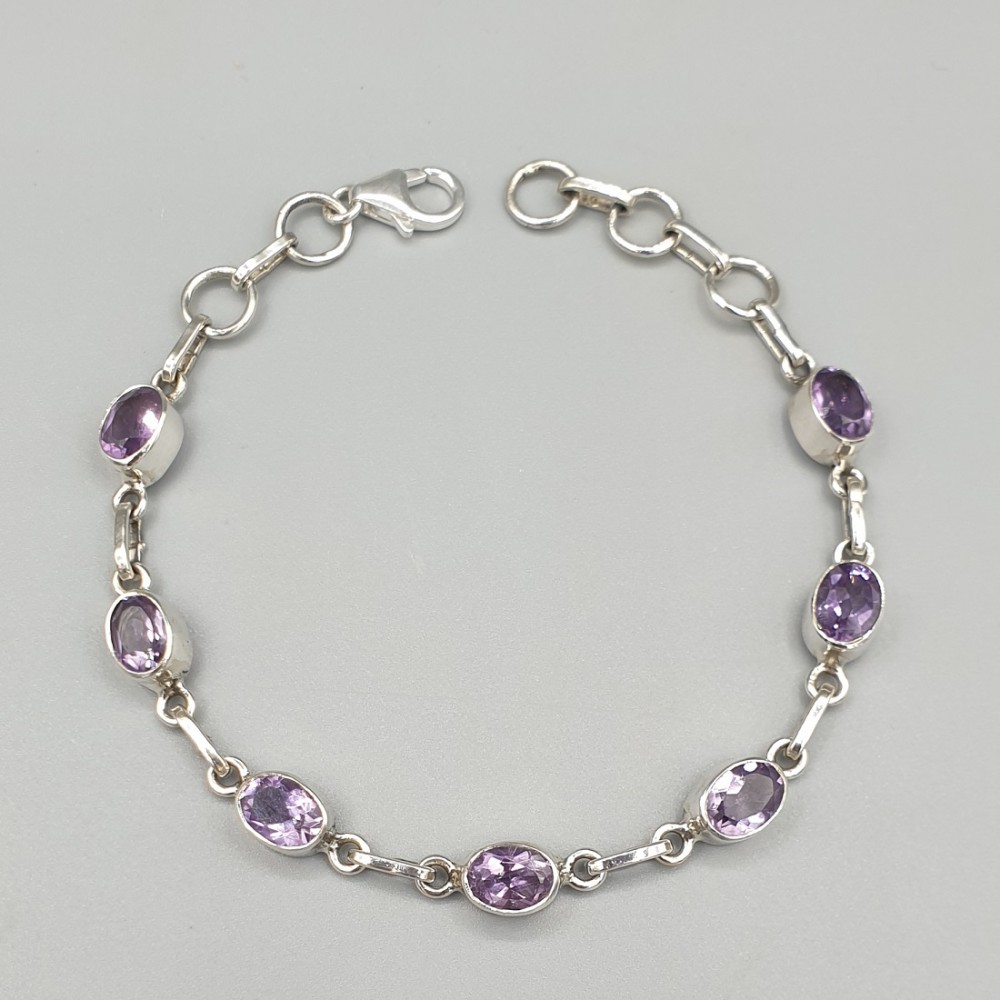 925 Sterling silver bracelet ovale facet cut amethists