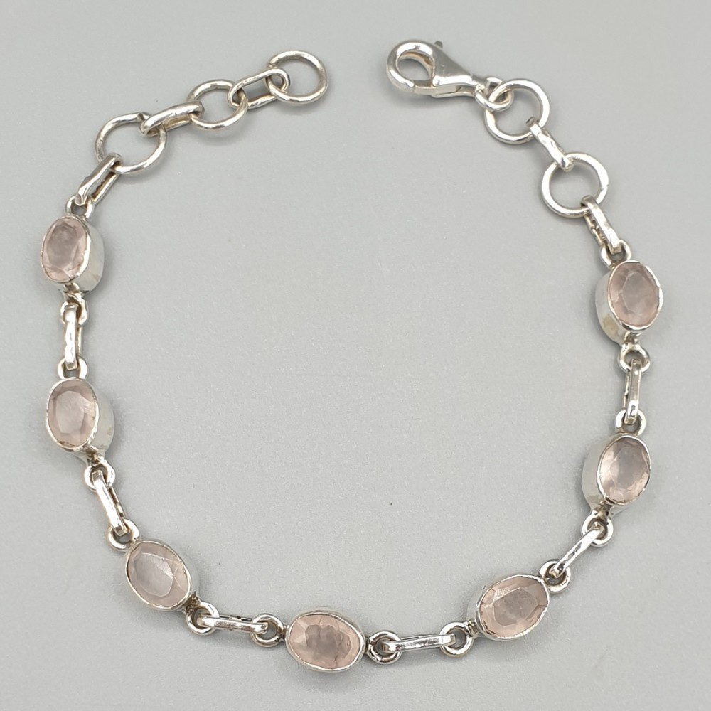 925 Sterling silver bracelet ovale facet cut rose quartz