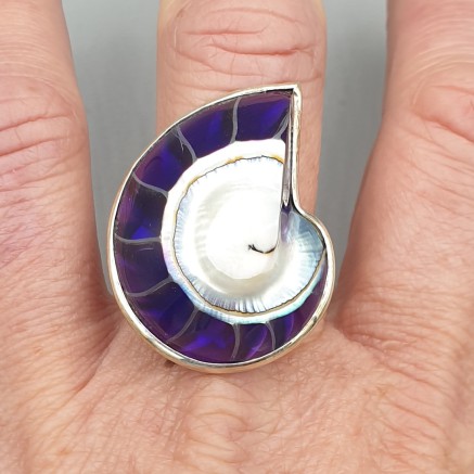 925 Sterling Silver Ring Purple Nautilus Schelp 19 mm