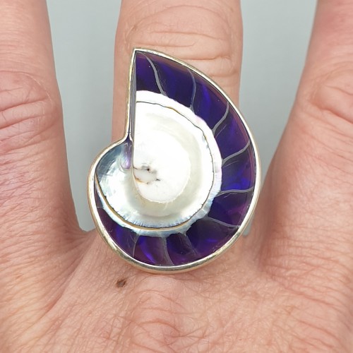 925 Sterling Silber Ring Purpur Nautilus Shell 18 mm