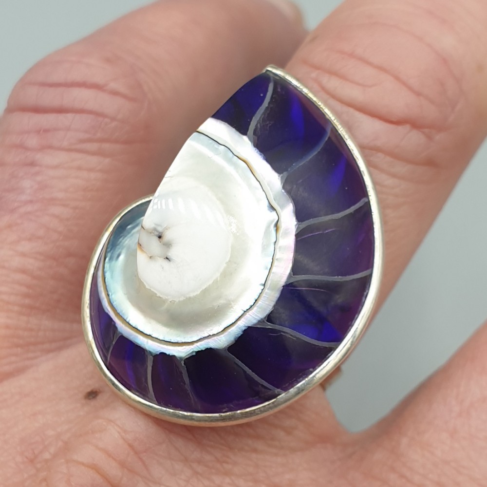 925 Sterling zilveren ring paarse Nautilus schelp 18 mm